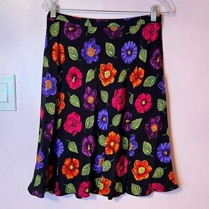 Liz Claiborne Black Skirt with Vibrant Floral Design